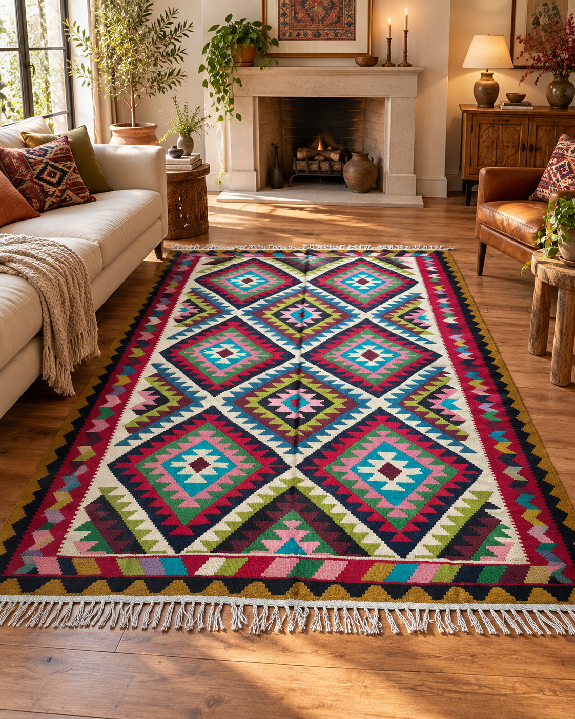 Vintage Oushak Kilim, Multicolour, 202 × 296 cm – detail view 1