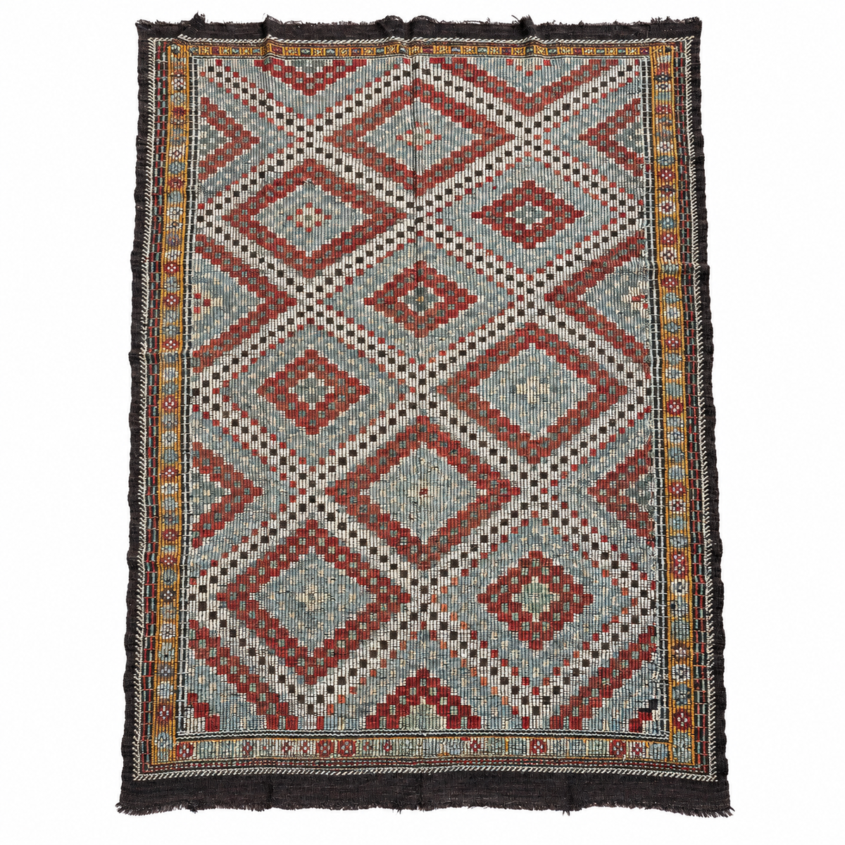 Vintage Balıkesir cicim kilim in pale blue and red, 195 × 343 cm