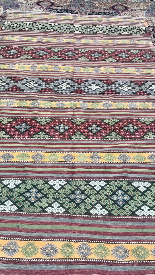 Vintage Anatolian Kilim, Red & Mustard Stripe, 185 × 292 cm – detail view 1