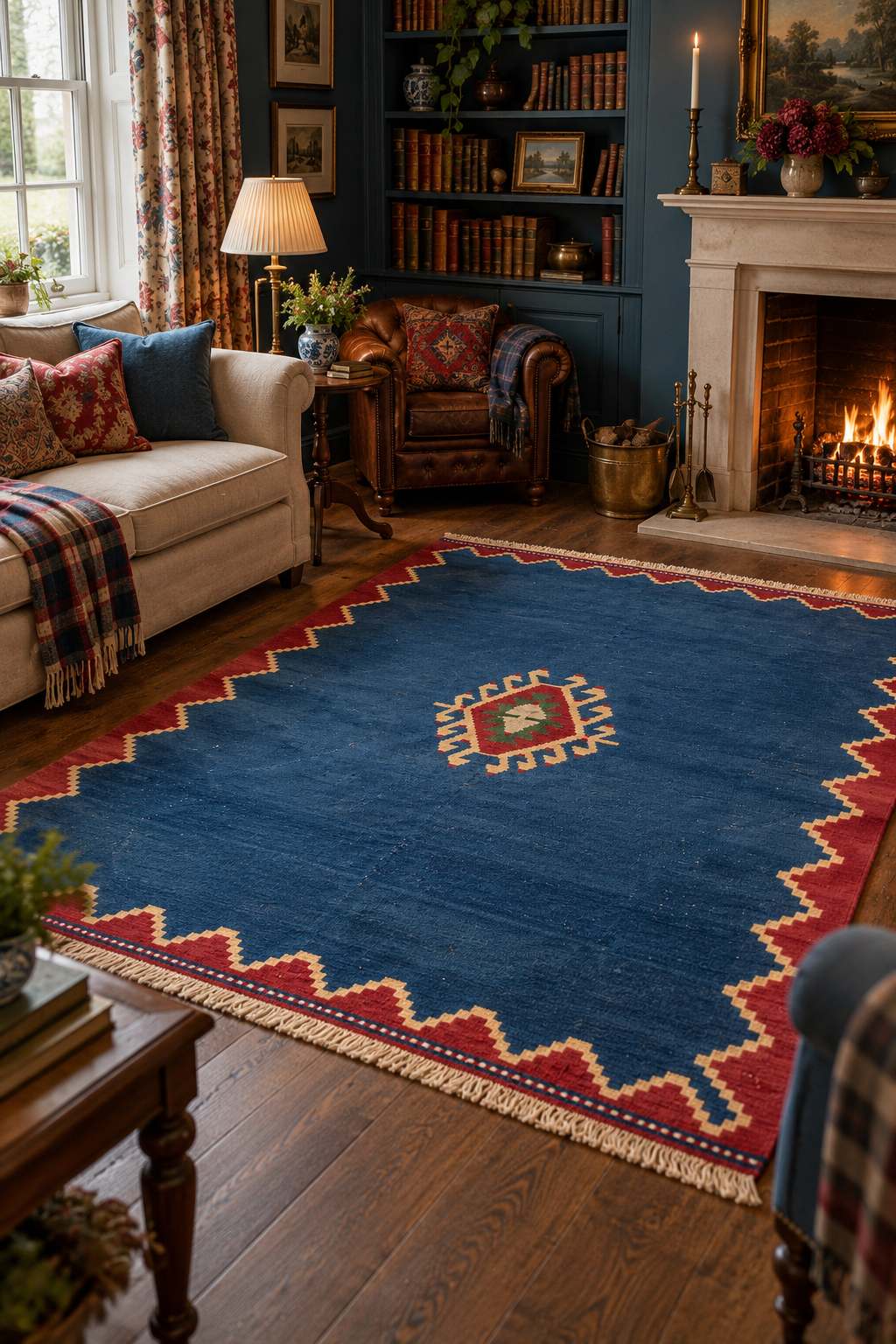 Vintage Denizli Kilim – Blue · 167 × 232 cm