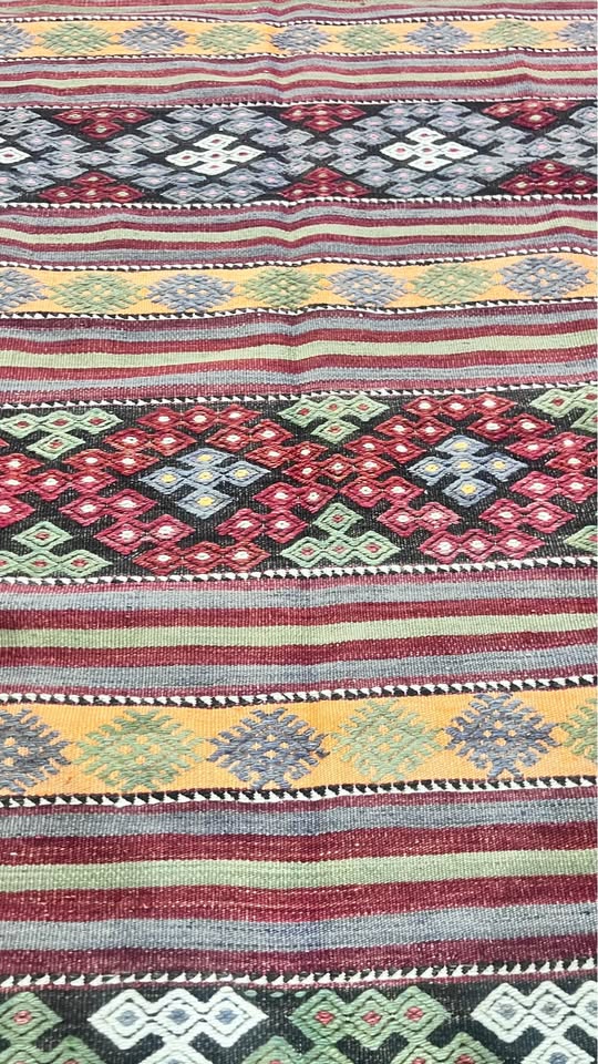 Vintage Anatolian Kilim, Red & Mustard Stripe, 185 × 292 cm – detail view 3