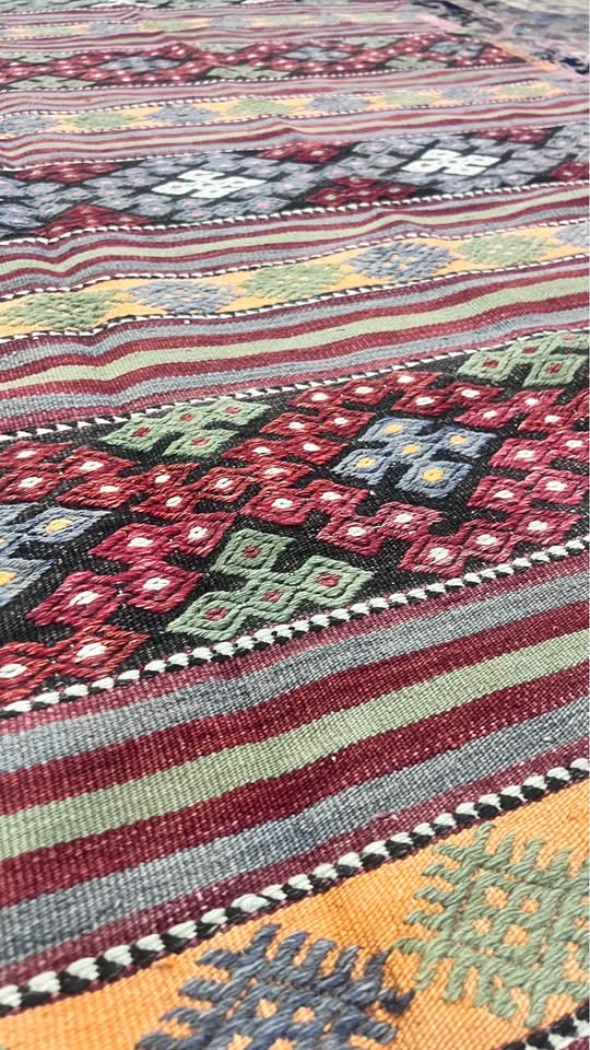 Vintage Anatolian Kilim, Red & Mustard Stripe, 185 × 292 cm – detail view 6