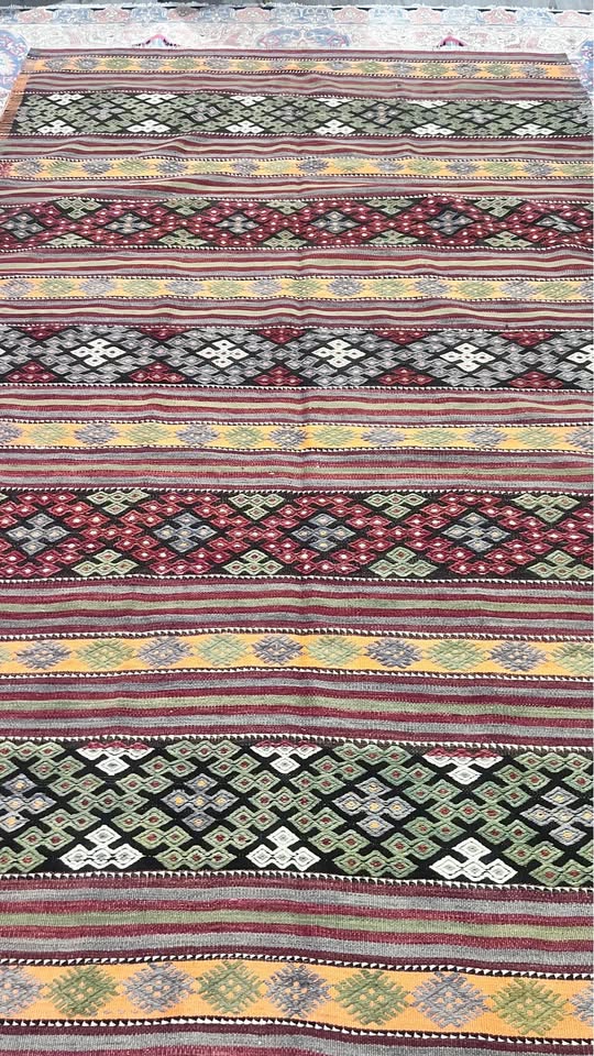 Vintage Anatolian Kilim, Red & Mustard Stripe, 185 × 292 cm – detail view 4