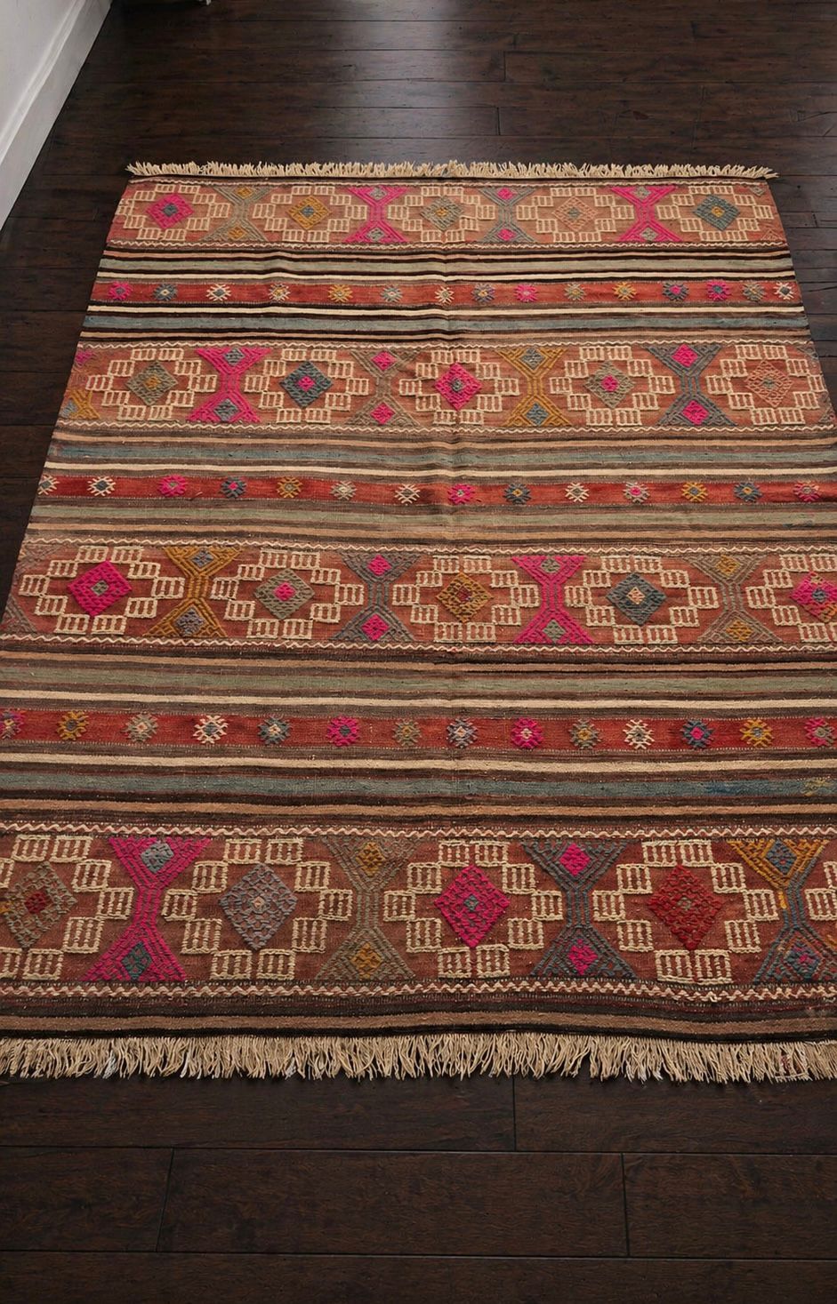 Vintage Turkish Cicim Kilim 163x181 cm – Handwoven Wool Rug – Tribal Bohemian Flatweave