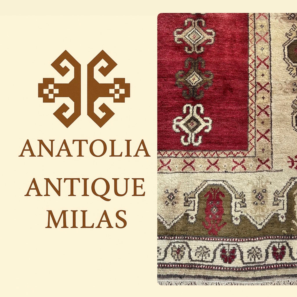 Turkish Antique Milas Wool Handwoven Rug – 130×240 cm |Red Tribal Motifs – One of a Kind