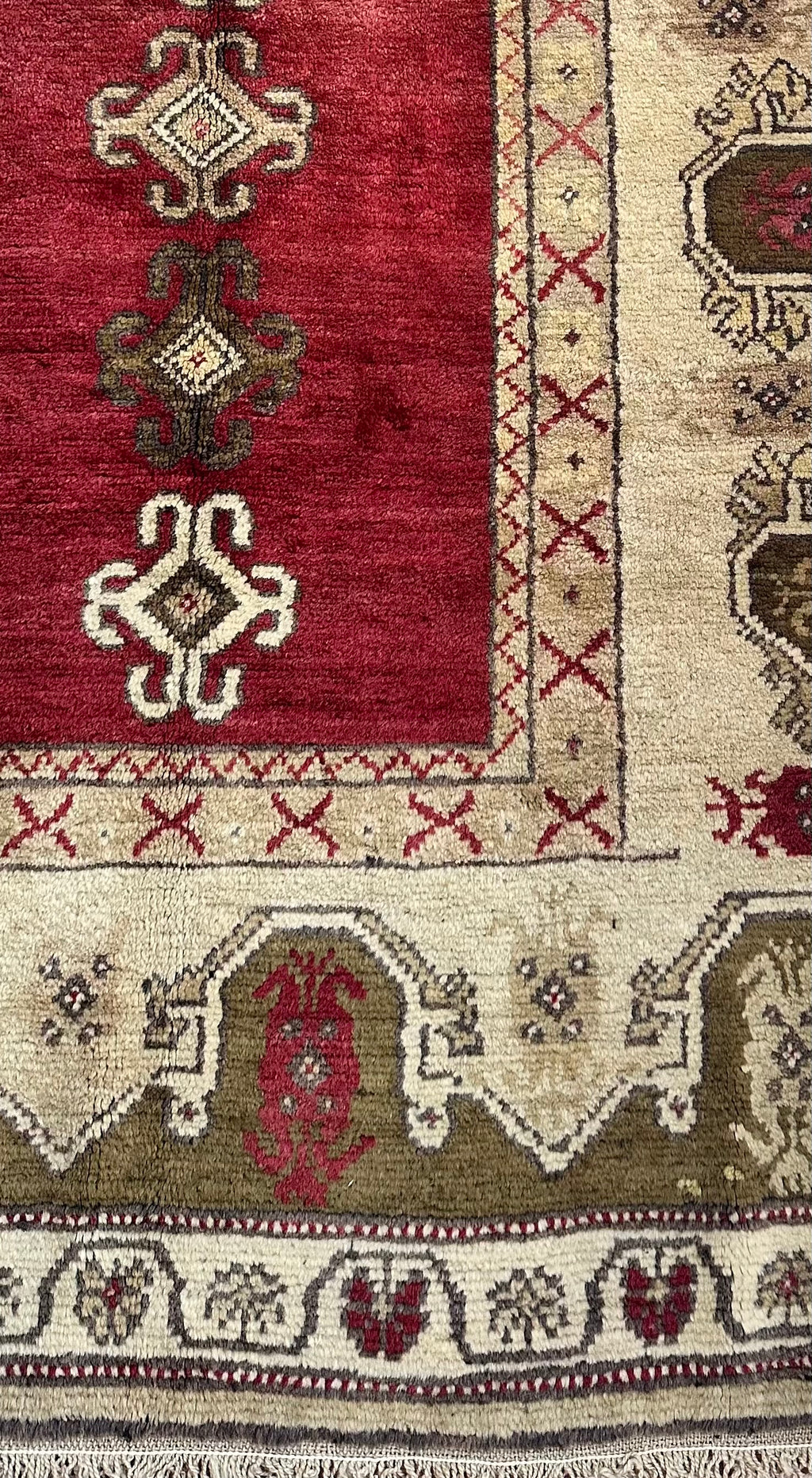 Turkish Antique Milas Wool Handwoven Rug – 130×240 cm |Red Tribal Motifs – One of a Kind