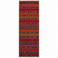 Turkish Kilim Wide Runner, Burgundy, 146 × 405 cm