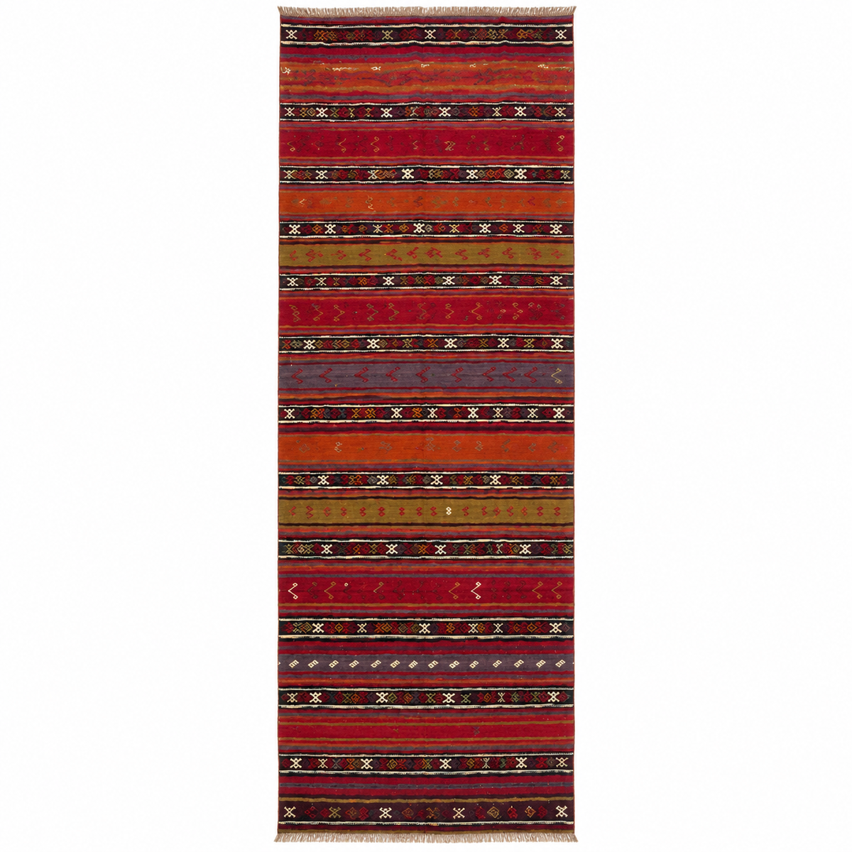 Turkish Kilim Wide Runner, Burgundy, 146 × 405 cm