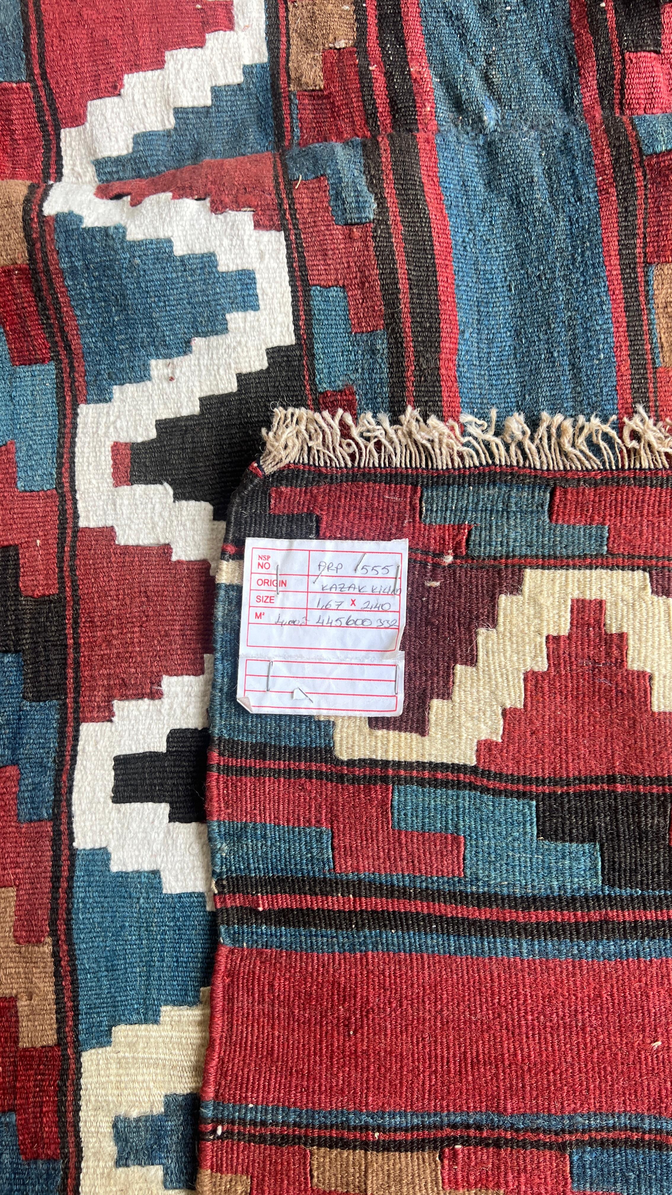 Vintage Kazak Kilim Rug – 167x240 cm – Handwoven Wool – Semi Antique Tribal Carpet