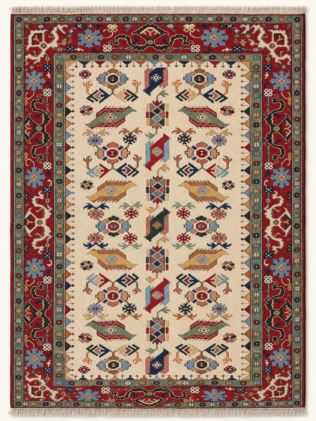 Antique beige Turkish Yörük rug, 206 × 274 cm
