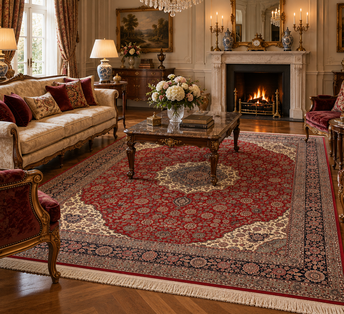 Persian Isfahan Rug – Red · 245 × 305 cm