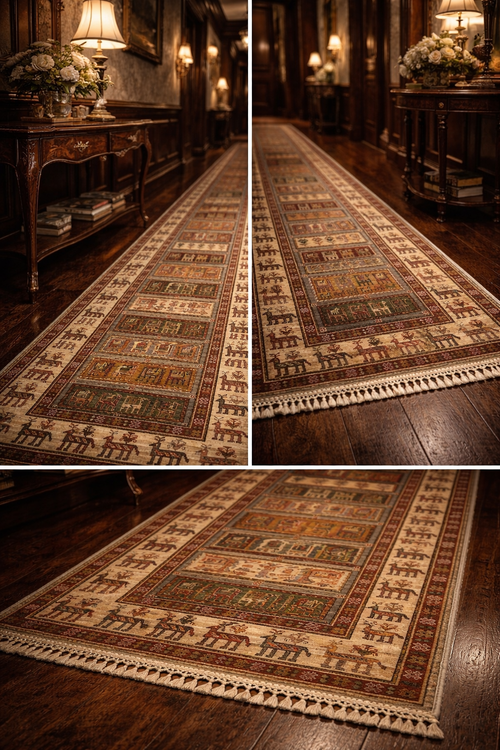 Afghan Pazyryk Runner Rug – Ivory · 80 × 300-320 cm