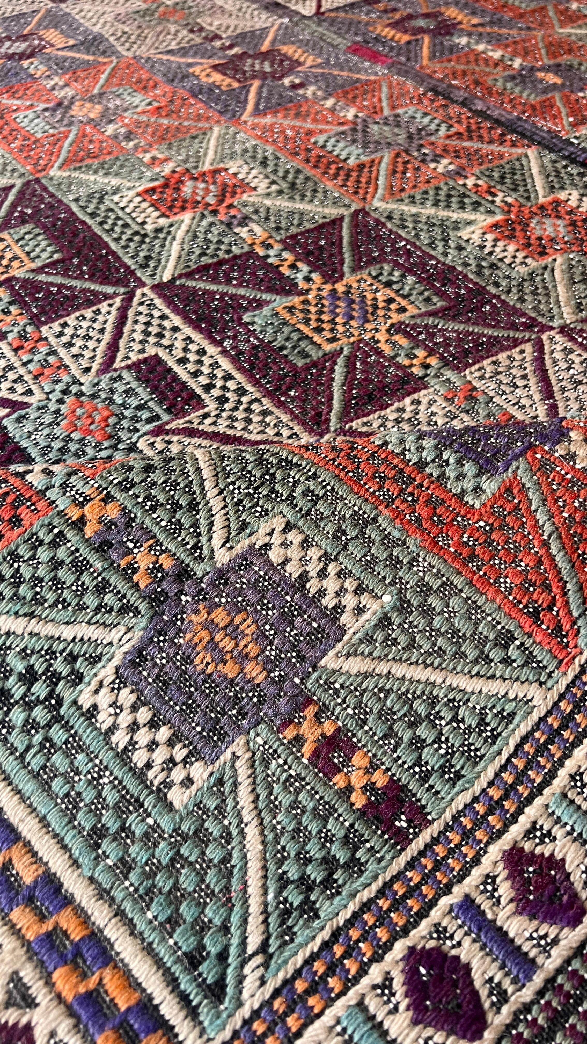 Handwoven Turkish Cicim Kilim – 197 × 228 cm – Vintage Tribal Wool Rug