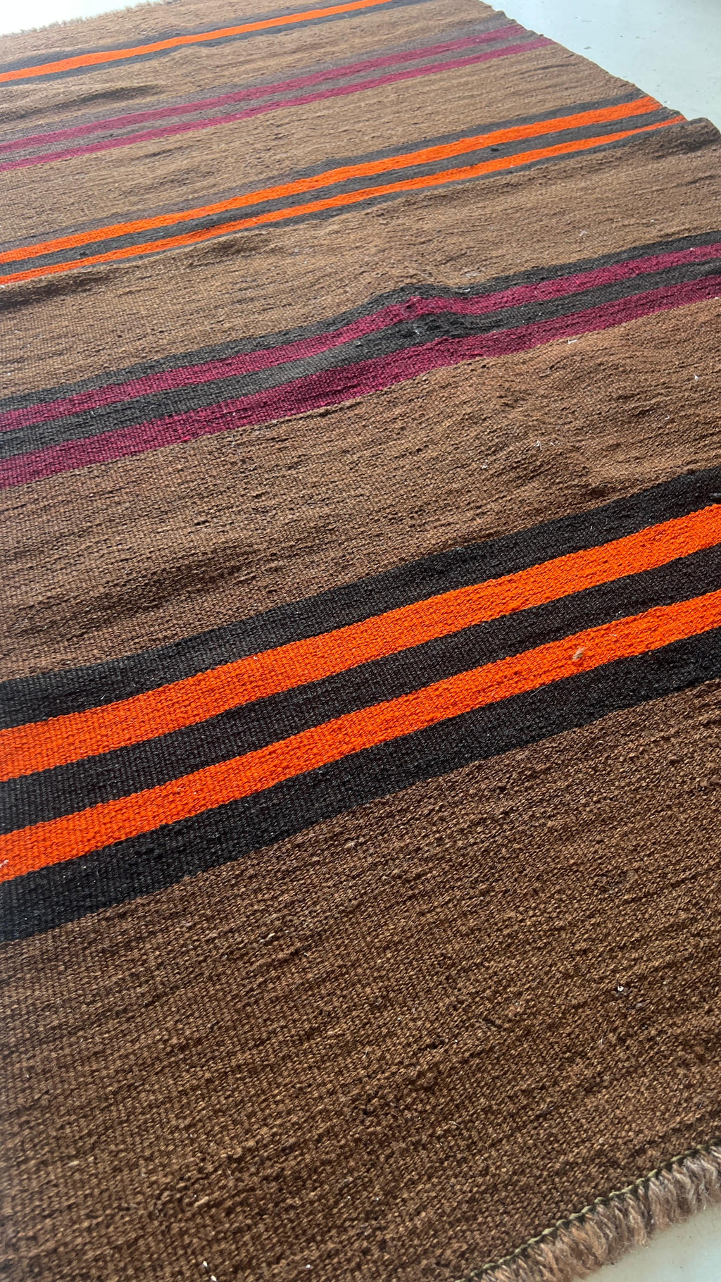 Handwoven Anatolian Kilim Runner – 97x201 cm – Wool Rustic Tribal Rug – Minimal Stripe Design