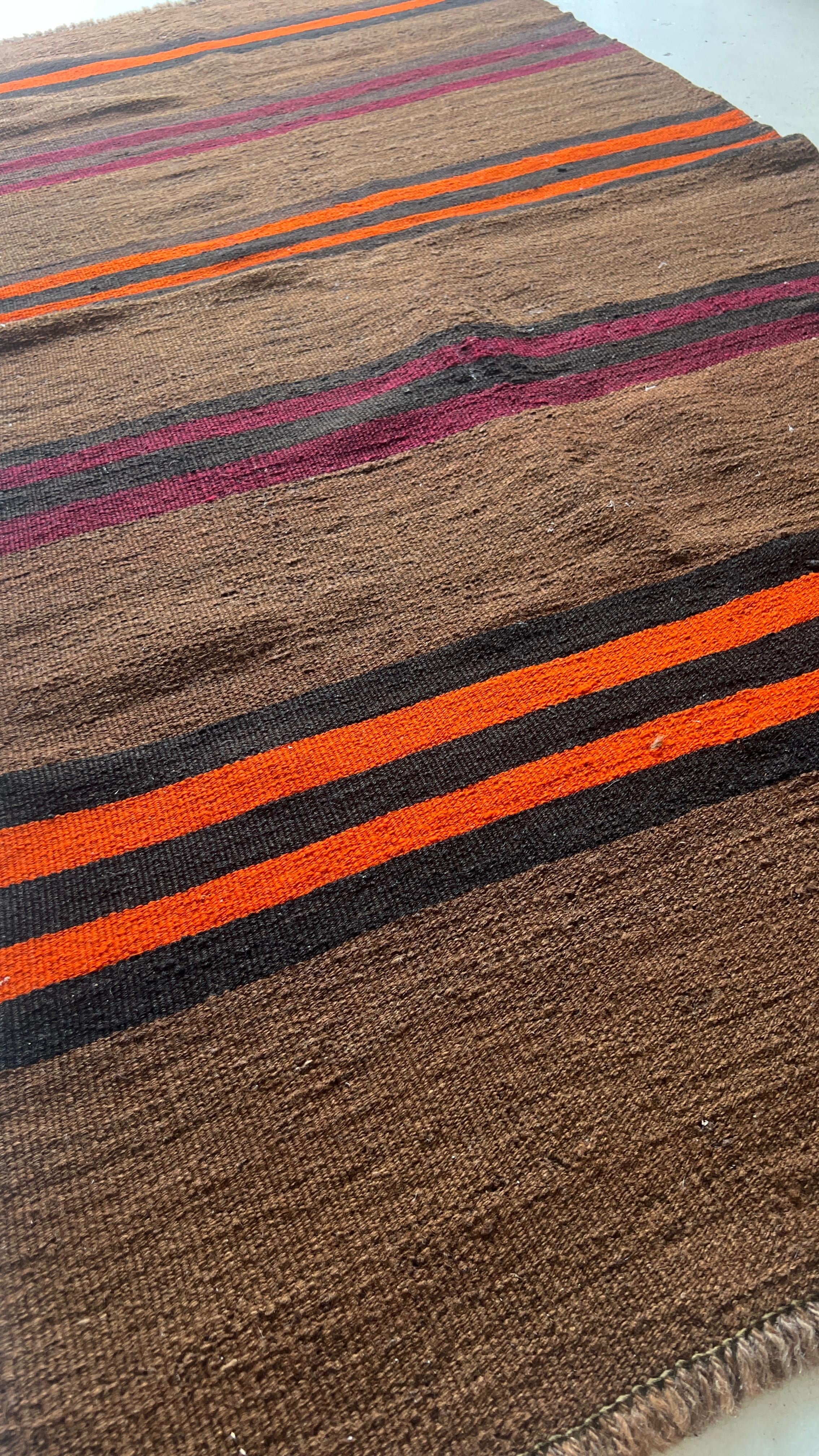 Handwoven Anatolian Kilim Runner – 97x201 cm – Wool Rustic Tribal Rug – Minimal Stripe Design