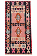 Vintage Bulgarian Kilim – Soft Pink & Navy · 101 × 210 cm