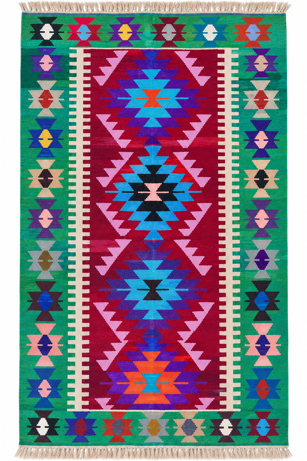 Vintage Oushak Kilim – Green · 124 × 265 cm