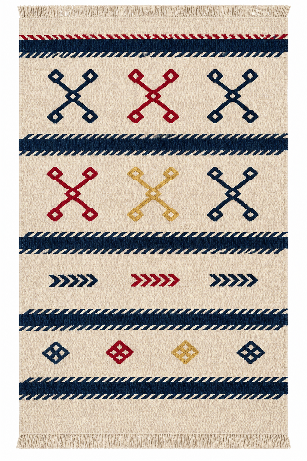 Balıkesir Turkish Kilim – Ivory & Navy · 60 × 91 cm