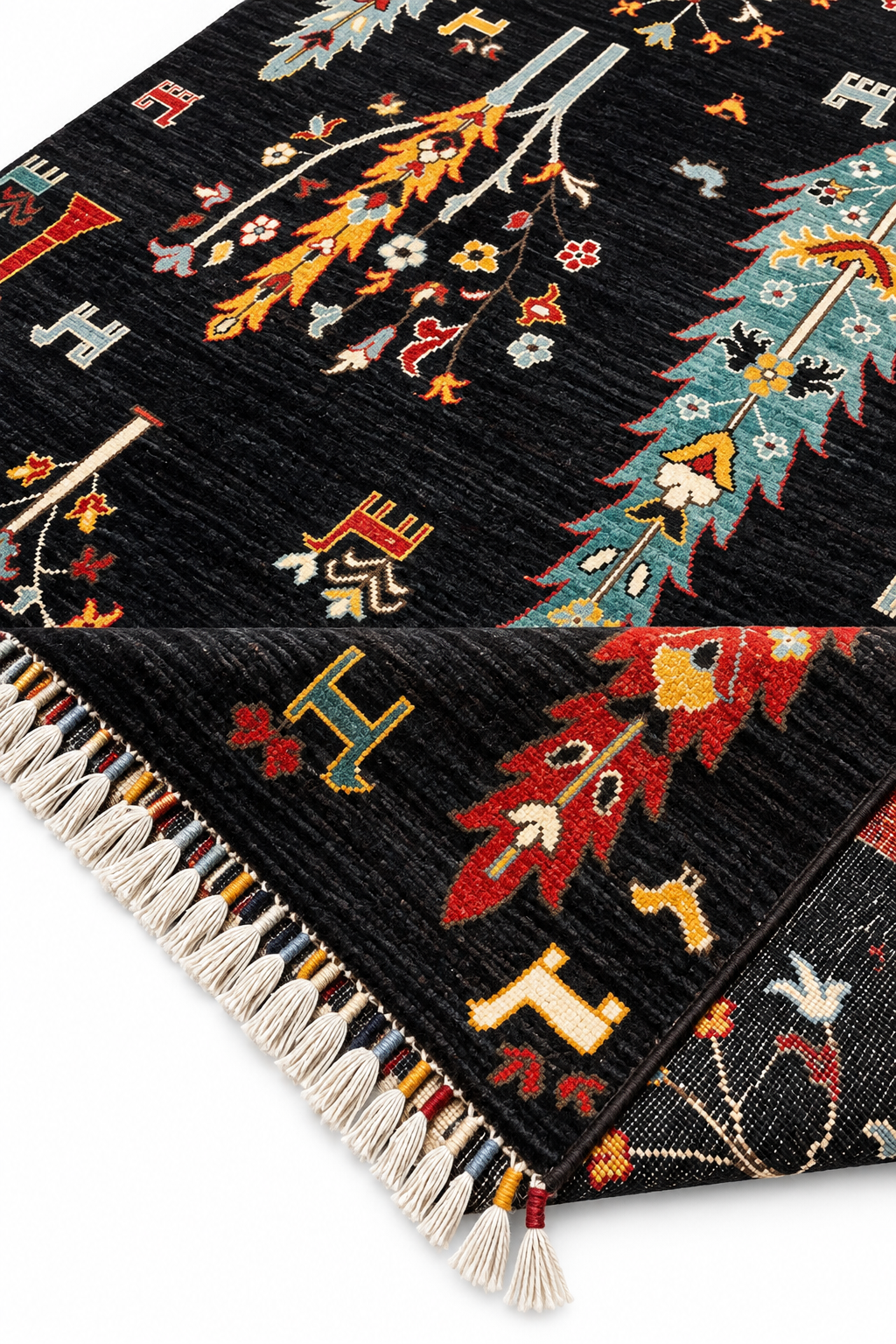 Afghan Sultani Tree of Life Rug, Charcoal, 170 × 240 cm – detail view 8