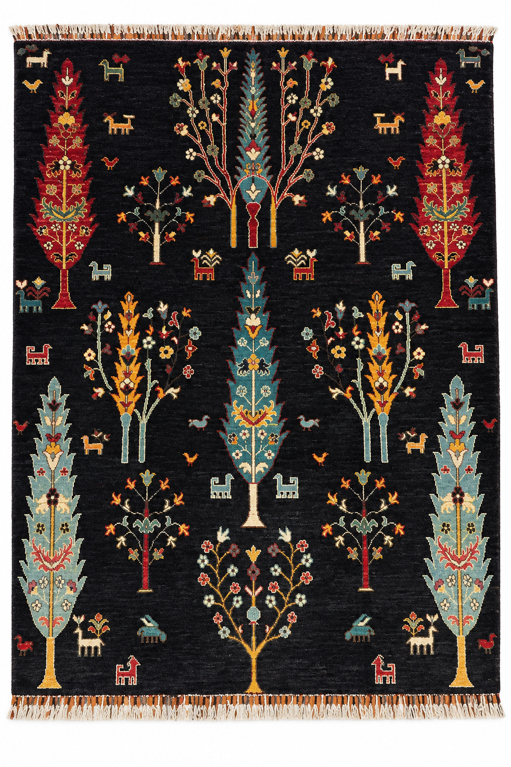 Charcoal Afghan Sultani Tree of Life rug, 170 × 240 cm