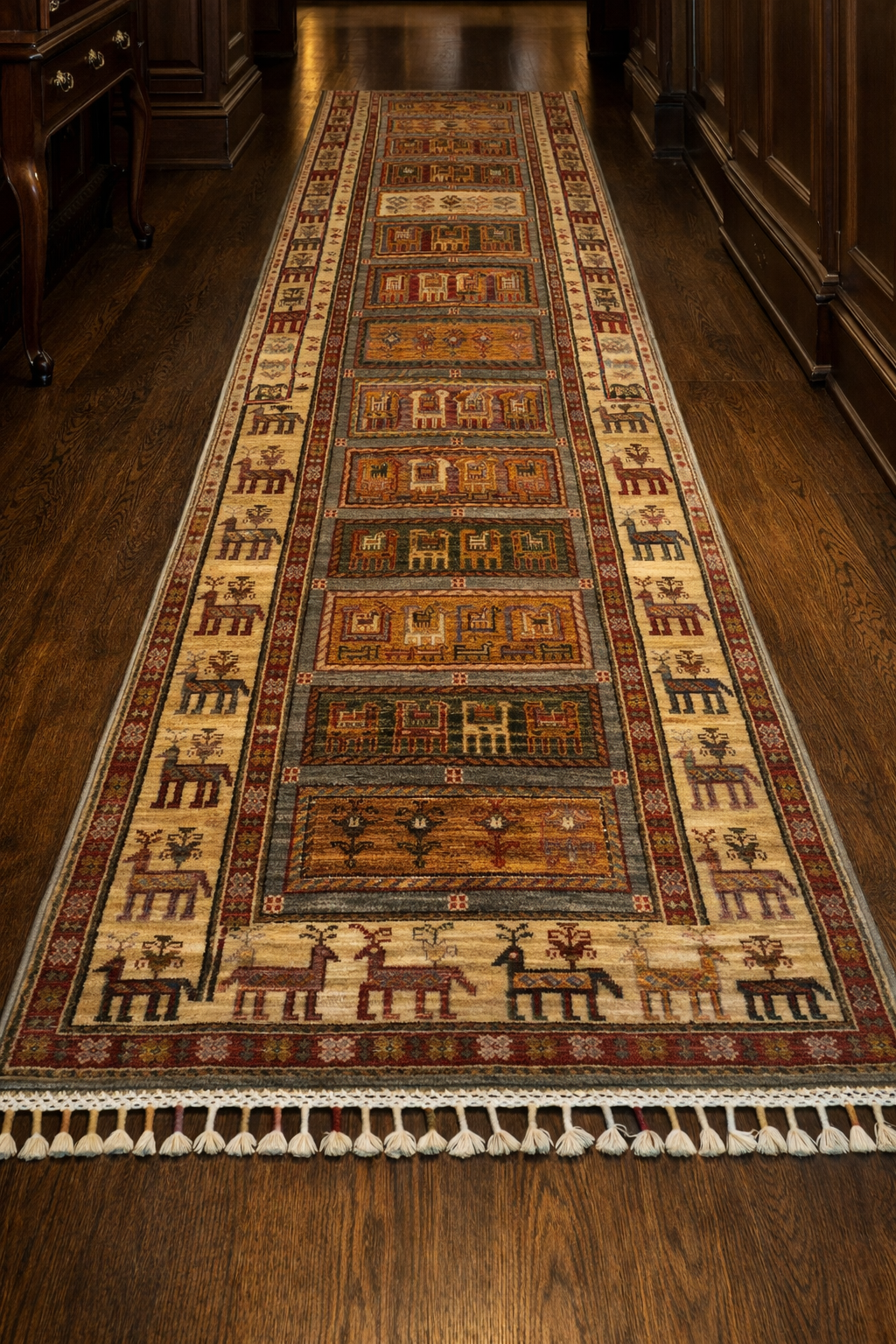 Pazırık Style Hallway Runner Rug – Handmade Wool – Tribal Nomadic Design