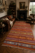Green & Orange Handmade Wool Vintage Turkish Kilim Rug – 173 × 287 cm
