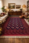 Handwoven Turkmen Rug – 204 x 300 cm | Traditional Burgundy & Navy Area Rug