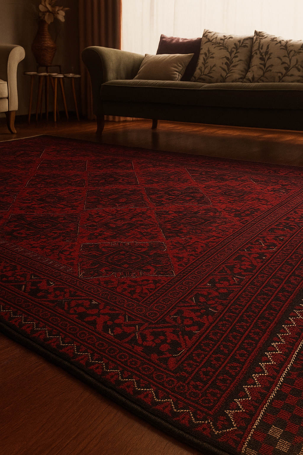 Afghan Rose Motif Rug – 200×300 cm | Handwoven Wool Tribal Carpet