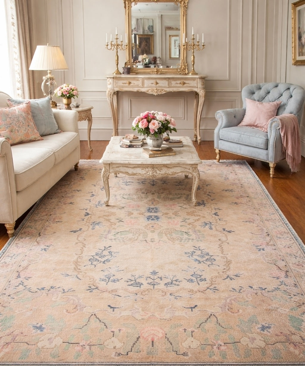 Vintage Look Turkish Rug – 159 × 259 cm | Soft Neutral Distressed Wool Rug
