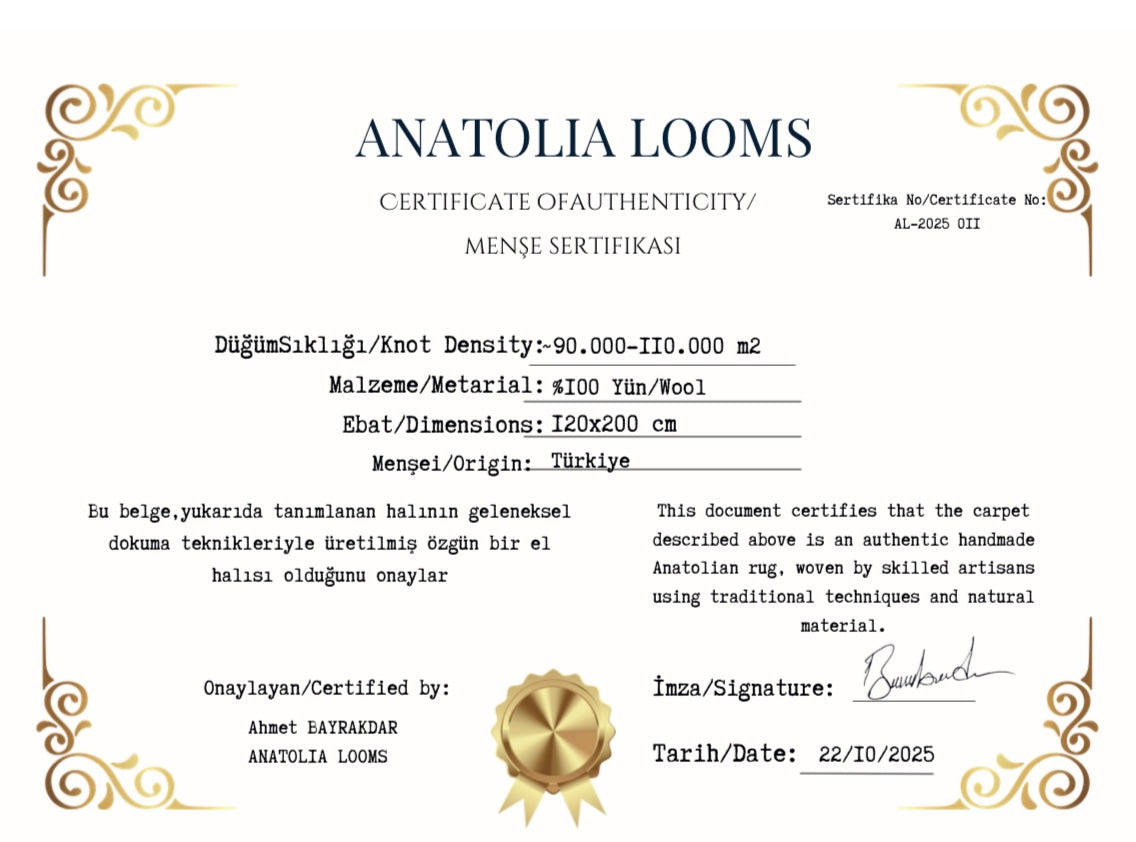 Vintage Handwoven Turkish Ayvacık Wool Rug – 120×200 cm | Anatolian Tribal Carpet