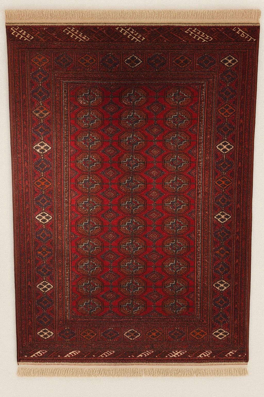 Tekke Bukhara Rug – Turkmen Style 220×127 cm | Handwoven Wool Tribal Carpet
