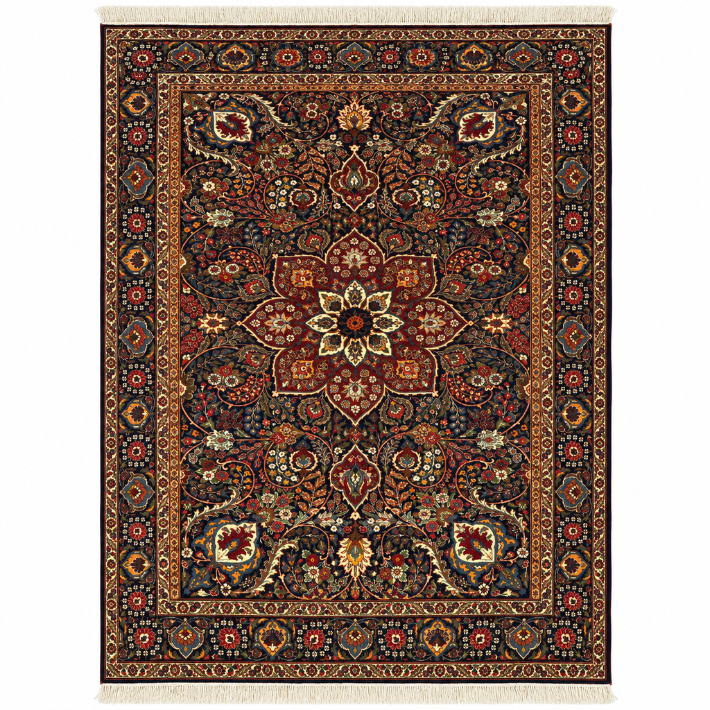 Navy Persian Goy Tabriz rug, 222 × 330 cm
