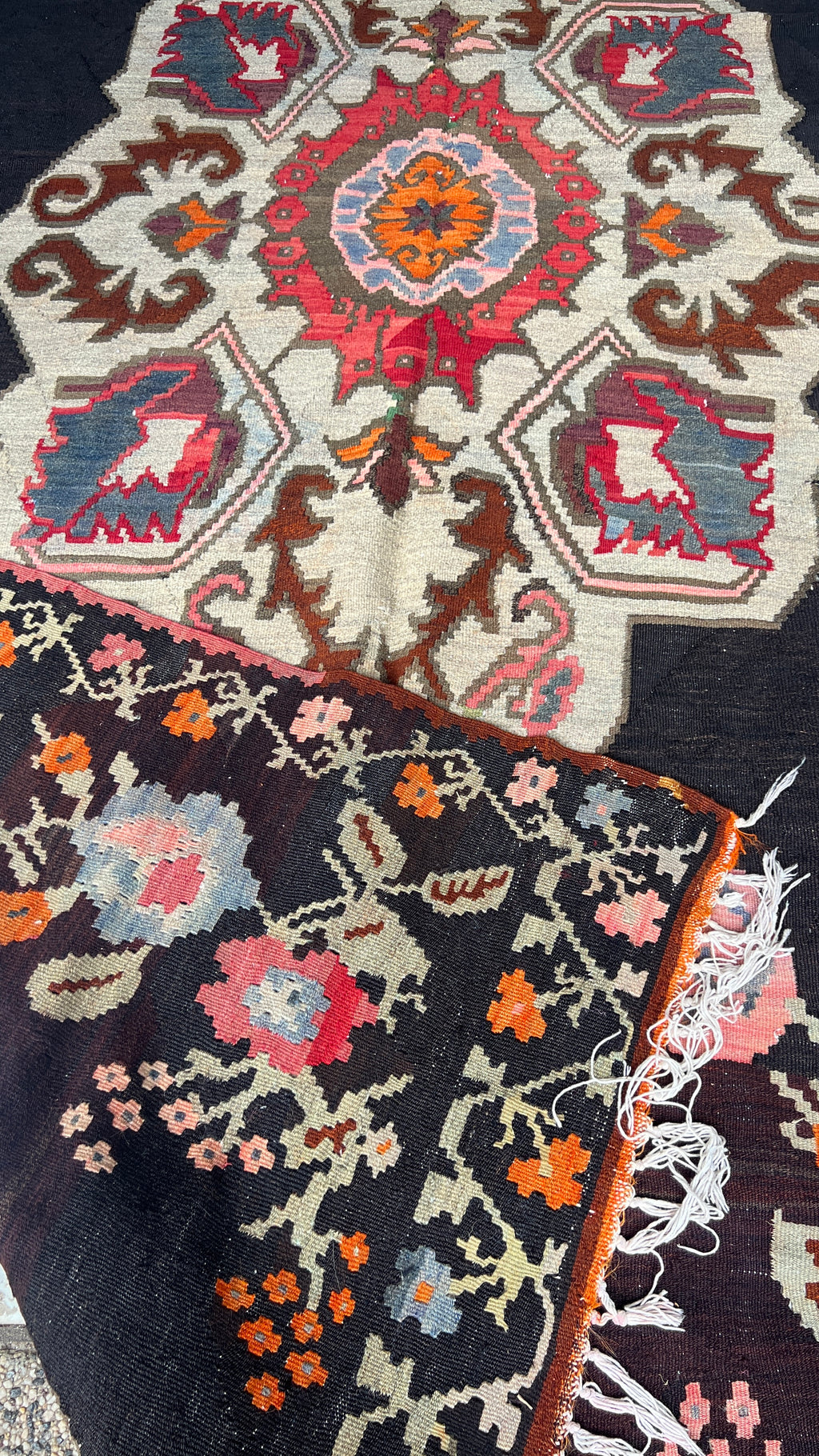 Vintage Floral Runner Rug – 168x356 cm – Handmade Wool – Dark Bohemian Statement Piece