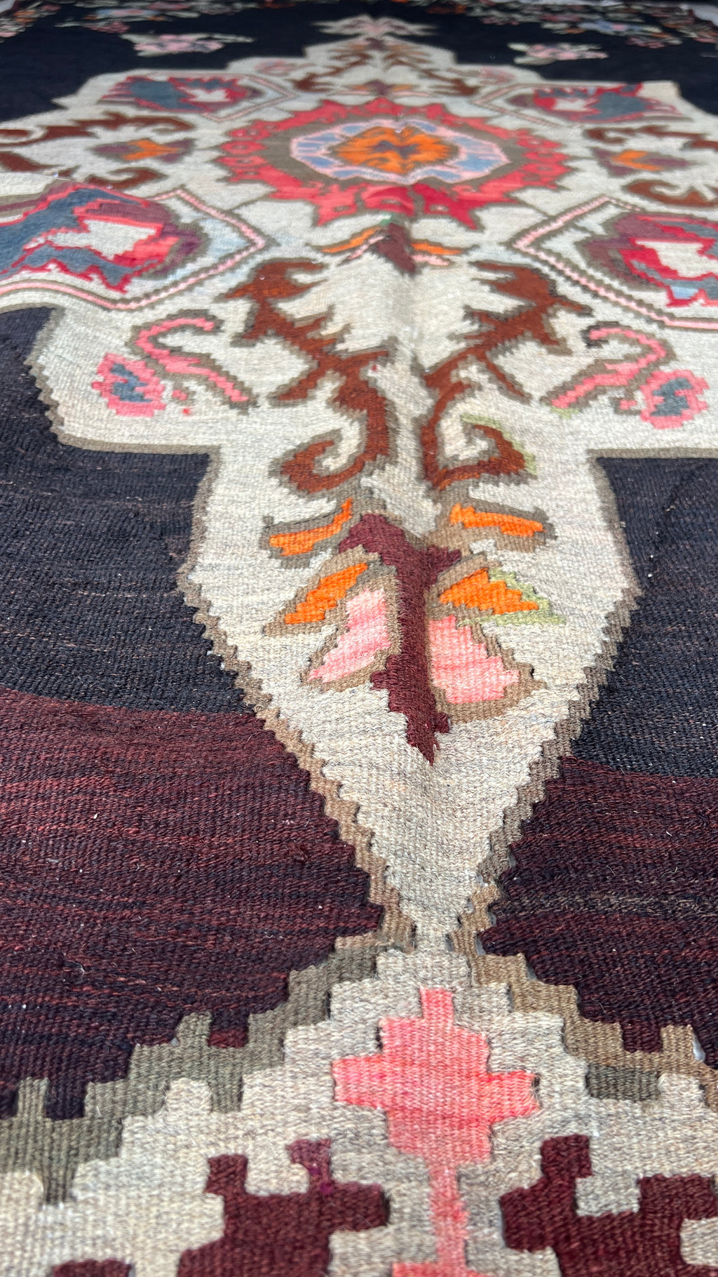 Vintage Floral Runner Rug – 168x356 cm – Handmade Wool – Dark Bohemian Statement Piece