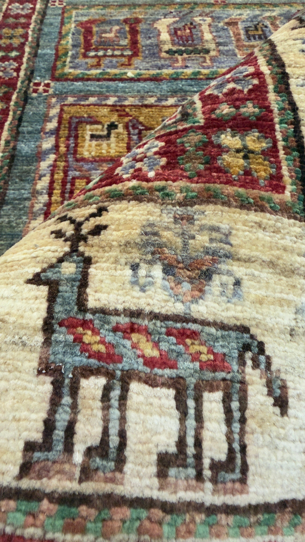 Afghan Pazyryk Runner Rug, Ivory, 80 × 300 cm – detail view 3