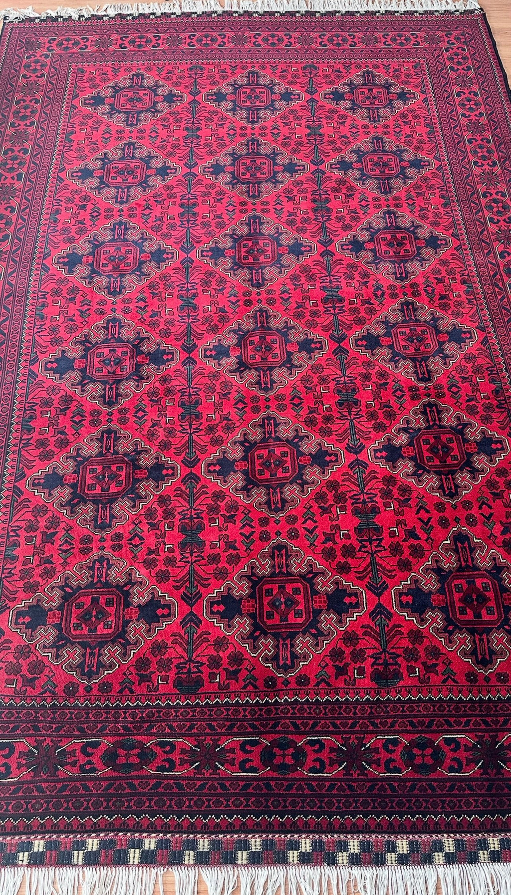 Afghan Rose Motif Rug – 200×300 cm | Handwoven Wool Tribal Carpet