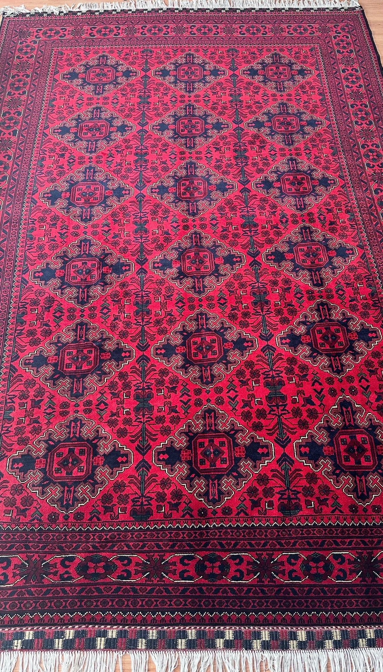 Afghan Rose Motif Rug – 200×300 cm | Handwoven Wool Tribal Carpet