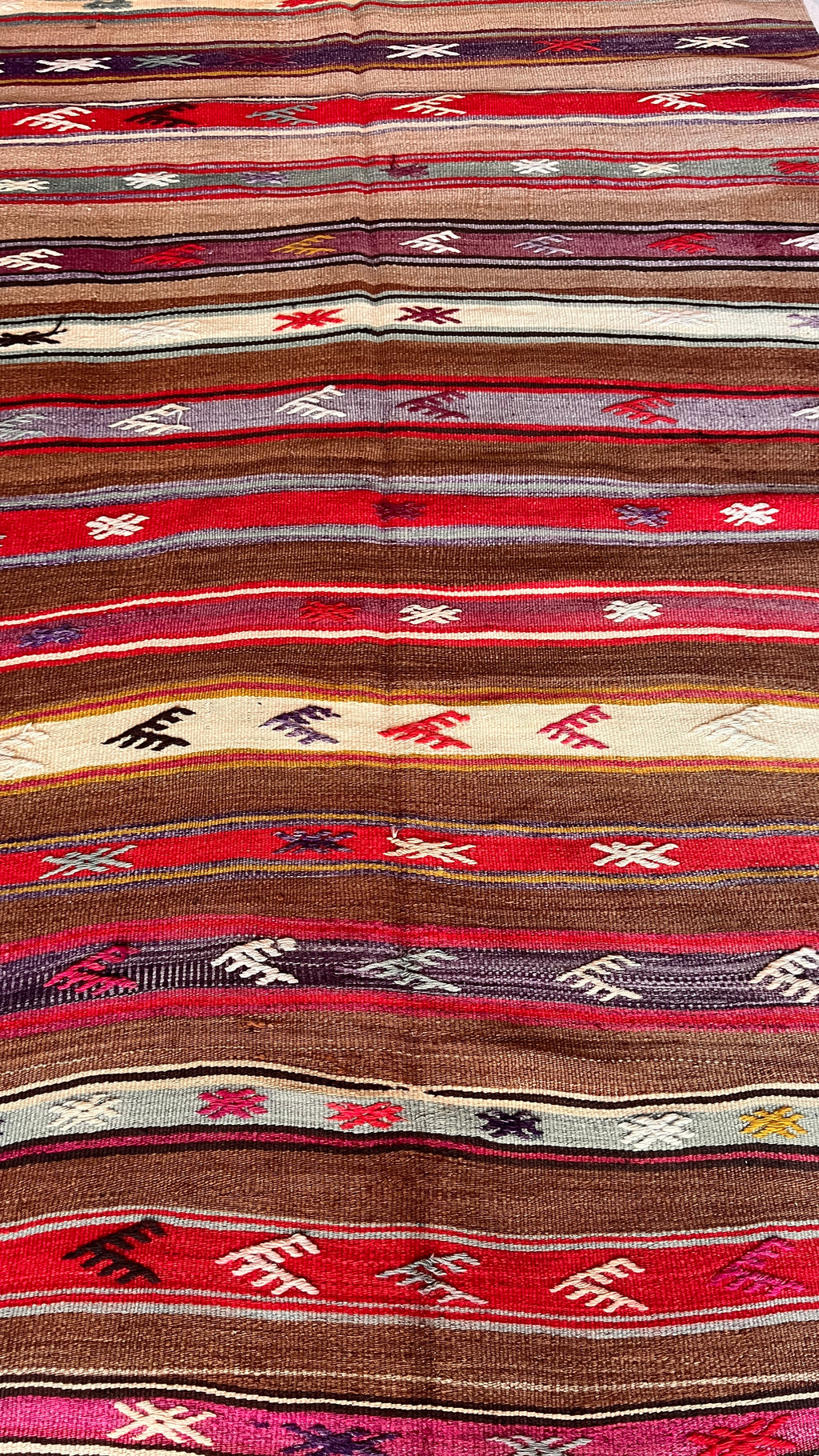 50 Year old Turkish Kilim – 143 × 253 cm – Handmade Wool Kilim – Vintage Anatolian Flatweave Rug