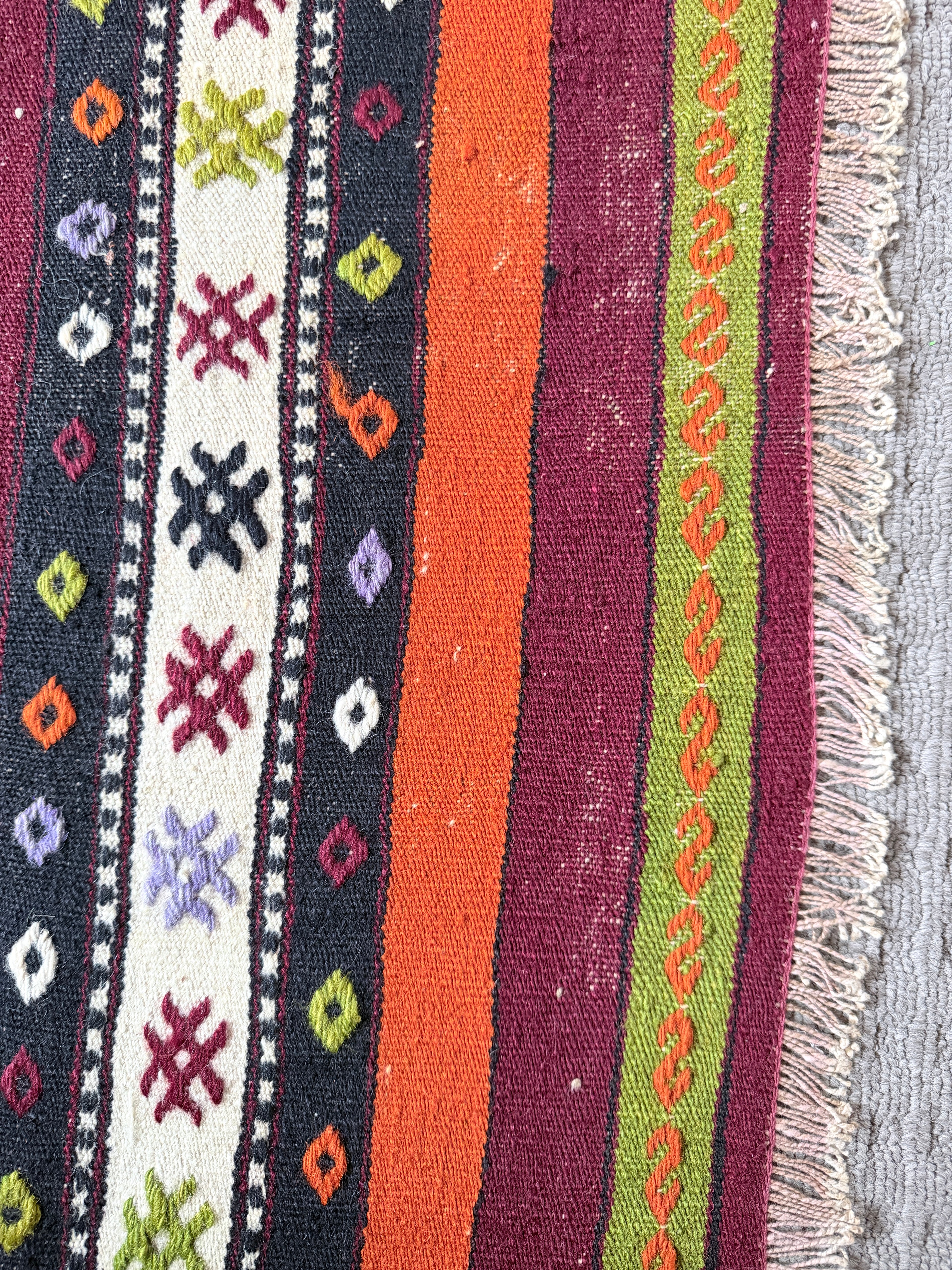 Handmade Turkish Cicim Kilim Rug – Bohemian Tribal Wool Flatweave – Vintage Anatolian Area Rug – 174x238 cm
