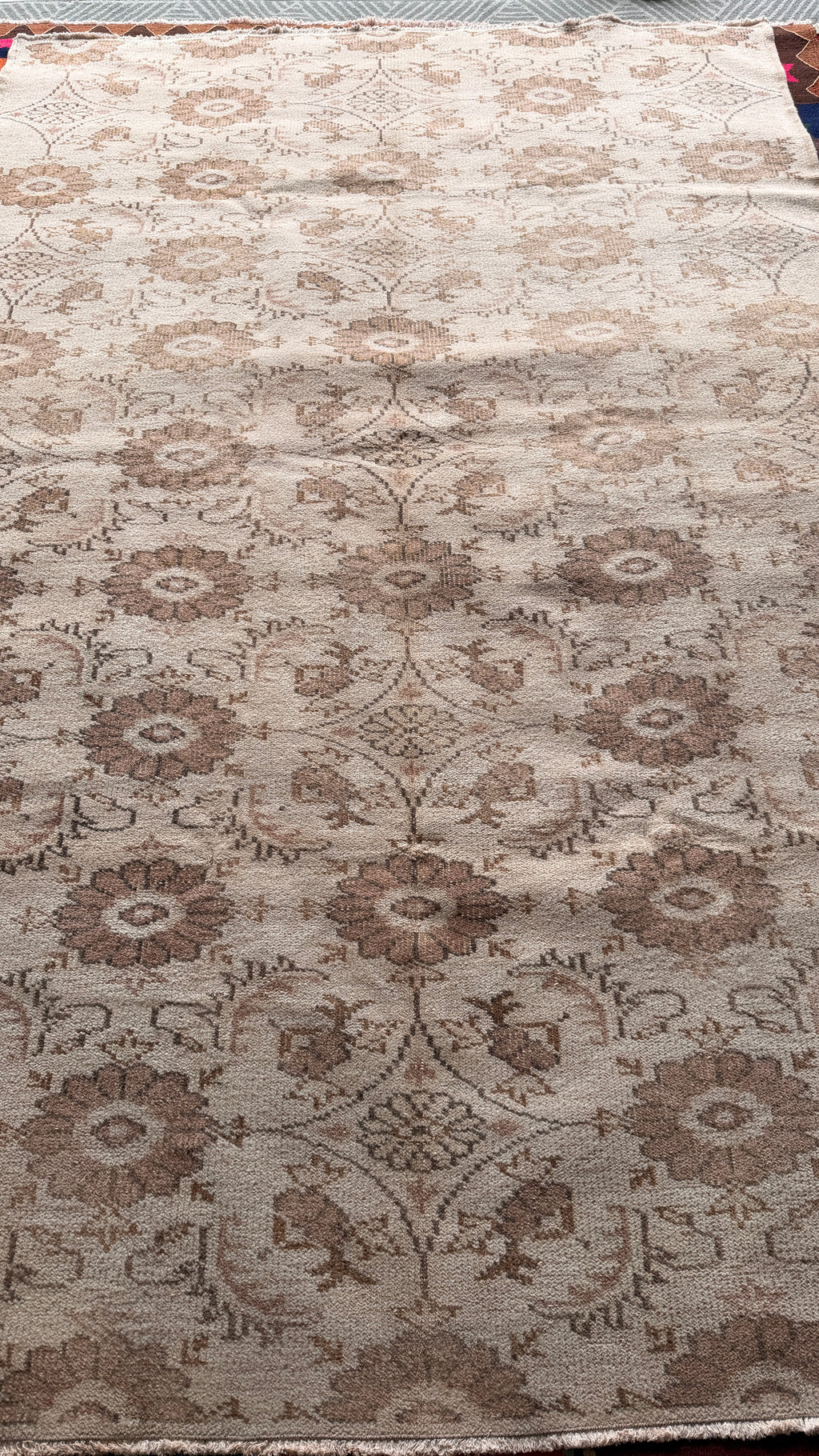 Large Vintage Turkish Rug 164x255 cm – Handmade Wool Neutral Oushak Style Carpet