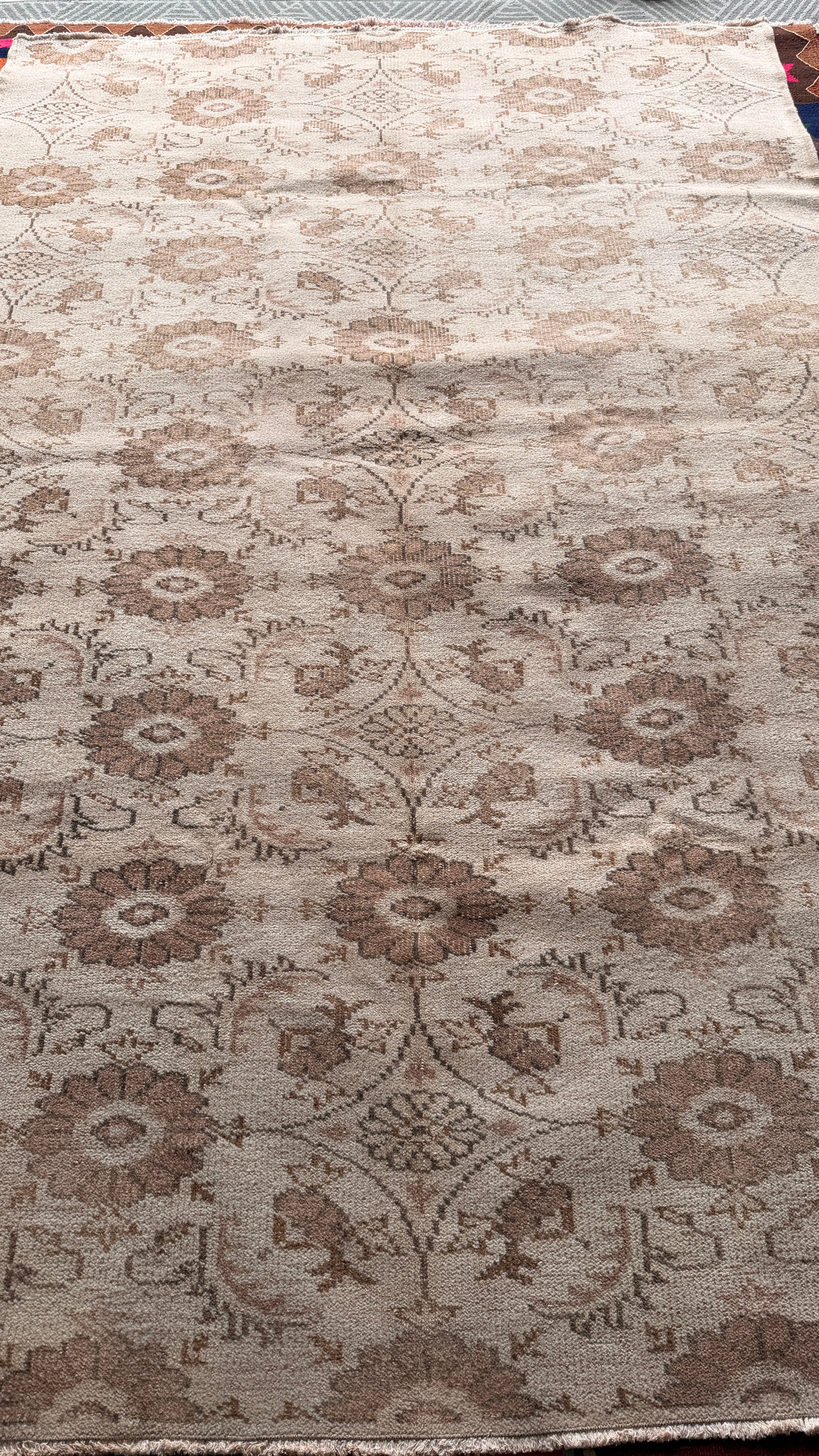 Large Vintage Turkish Rug 164x255 cm – Handmade Wool Neutral Oushak Style Carpet