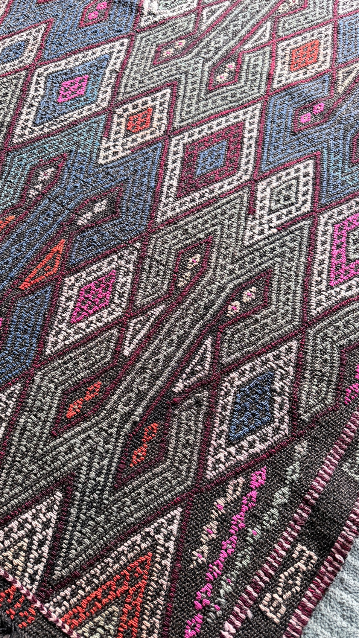 Vintage Turkish Cicim Kilim, Indigo, 77 × 160 cm – detail view 7