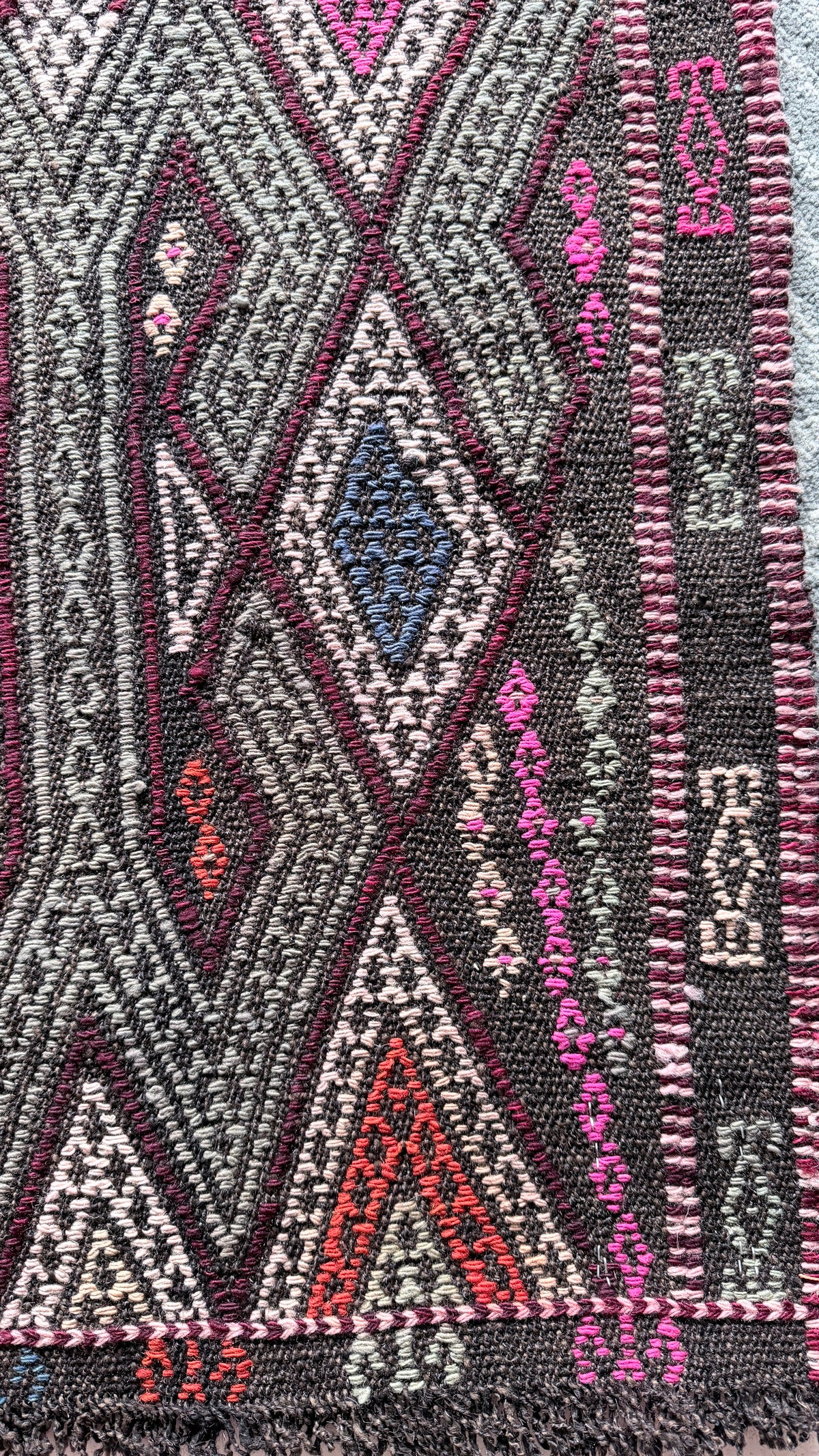 Vintage Turkish Cicim Kilim, Indigo, 77 × 160 cm – detail view 5
