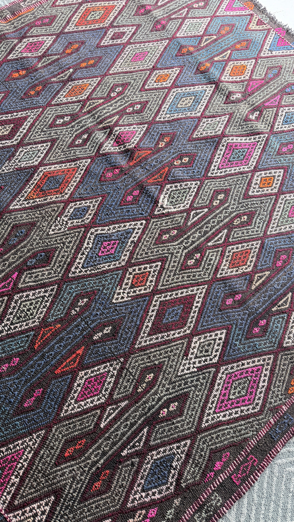 Vintage Turkish Cicim Kilim, Indigo, 77 × 160 cm – detail view 4