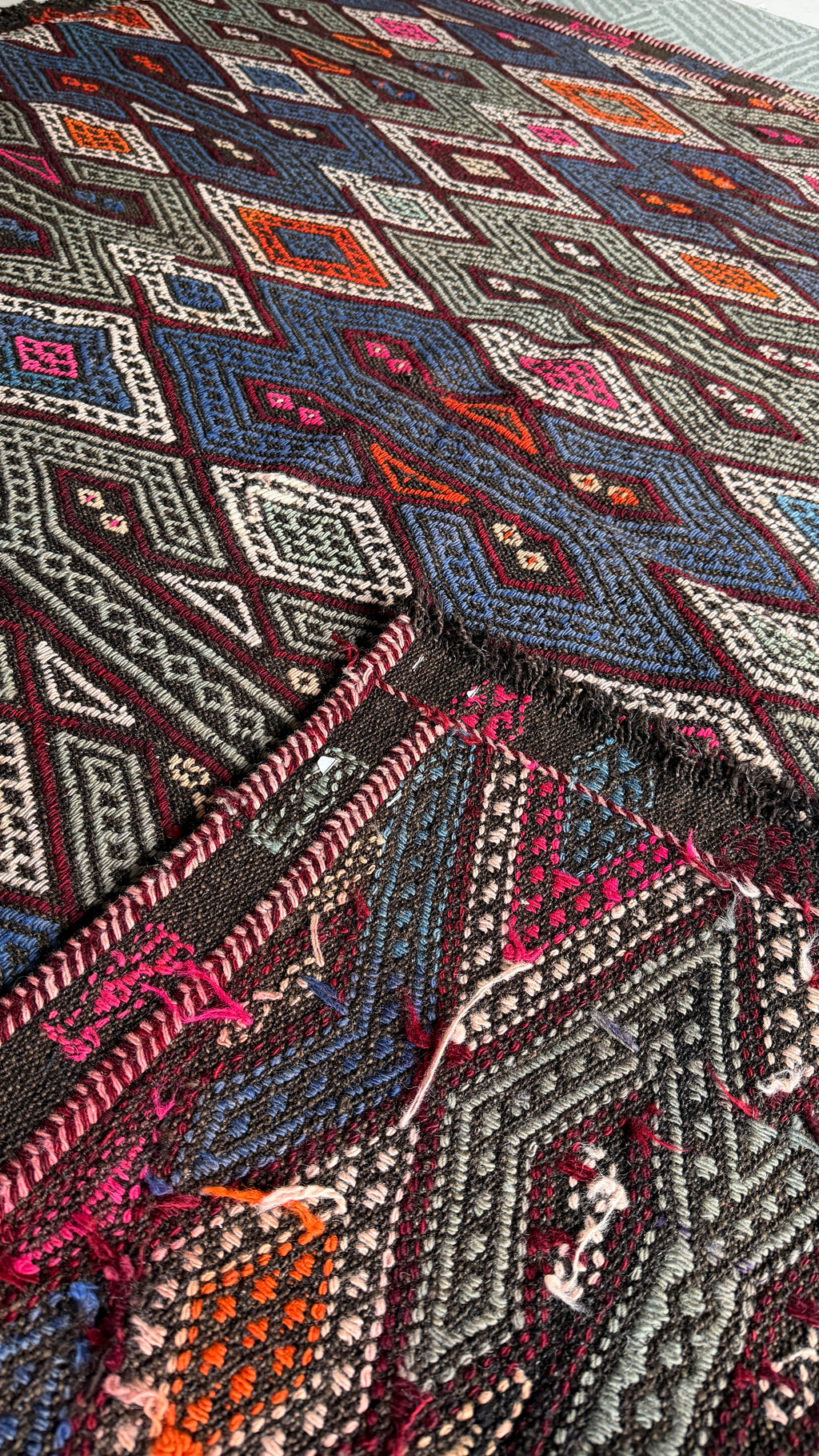 Vintage Turkish Cicim Kilim, Indigo, 77 × 160 cm – detail view 6