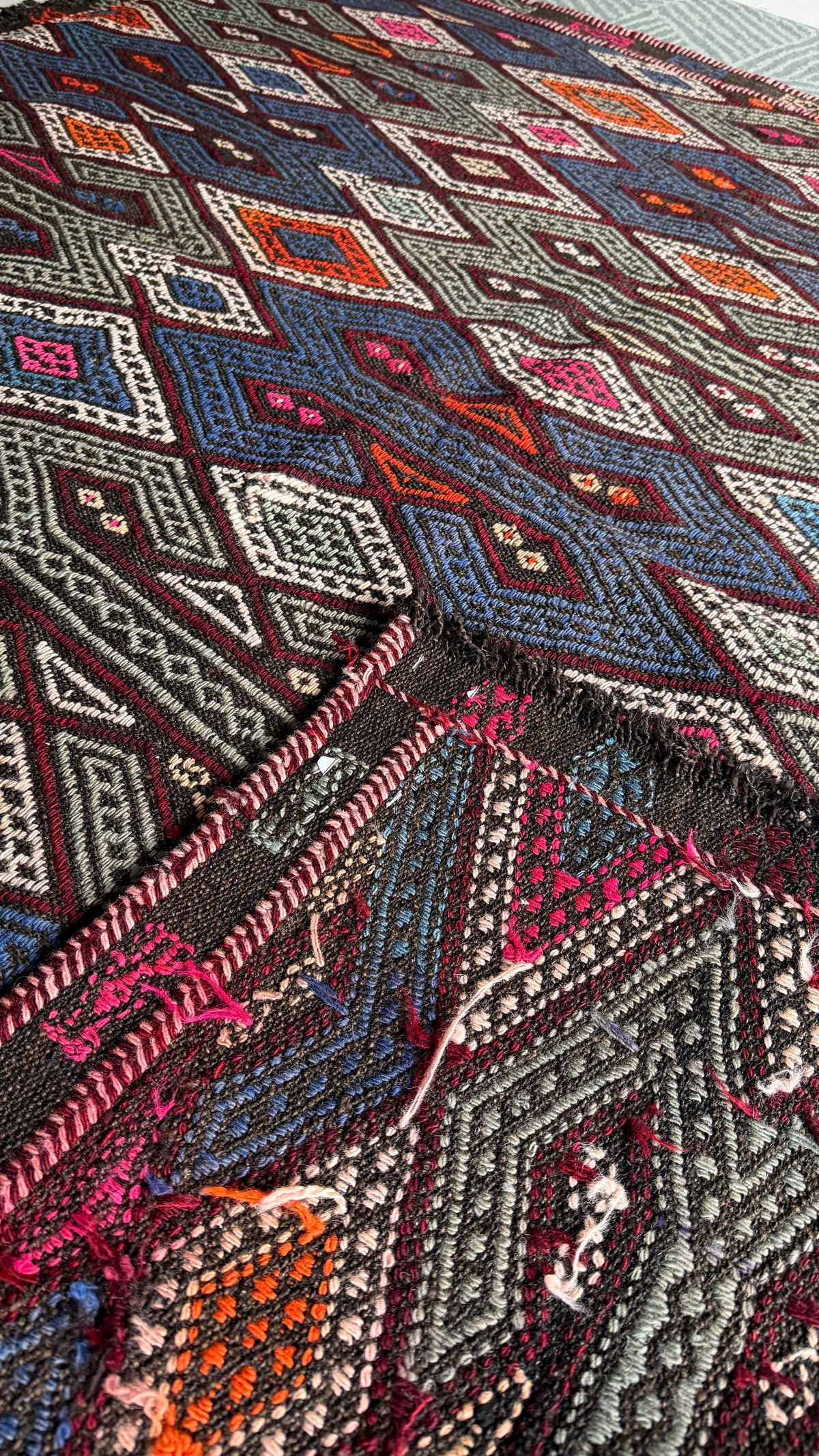 Vintage Turkish Cicim Kilim, Indigo, 77 × 160 cm – detail view 6