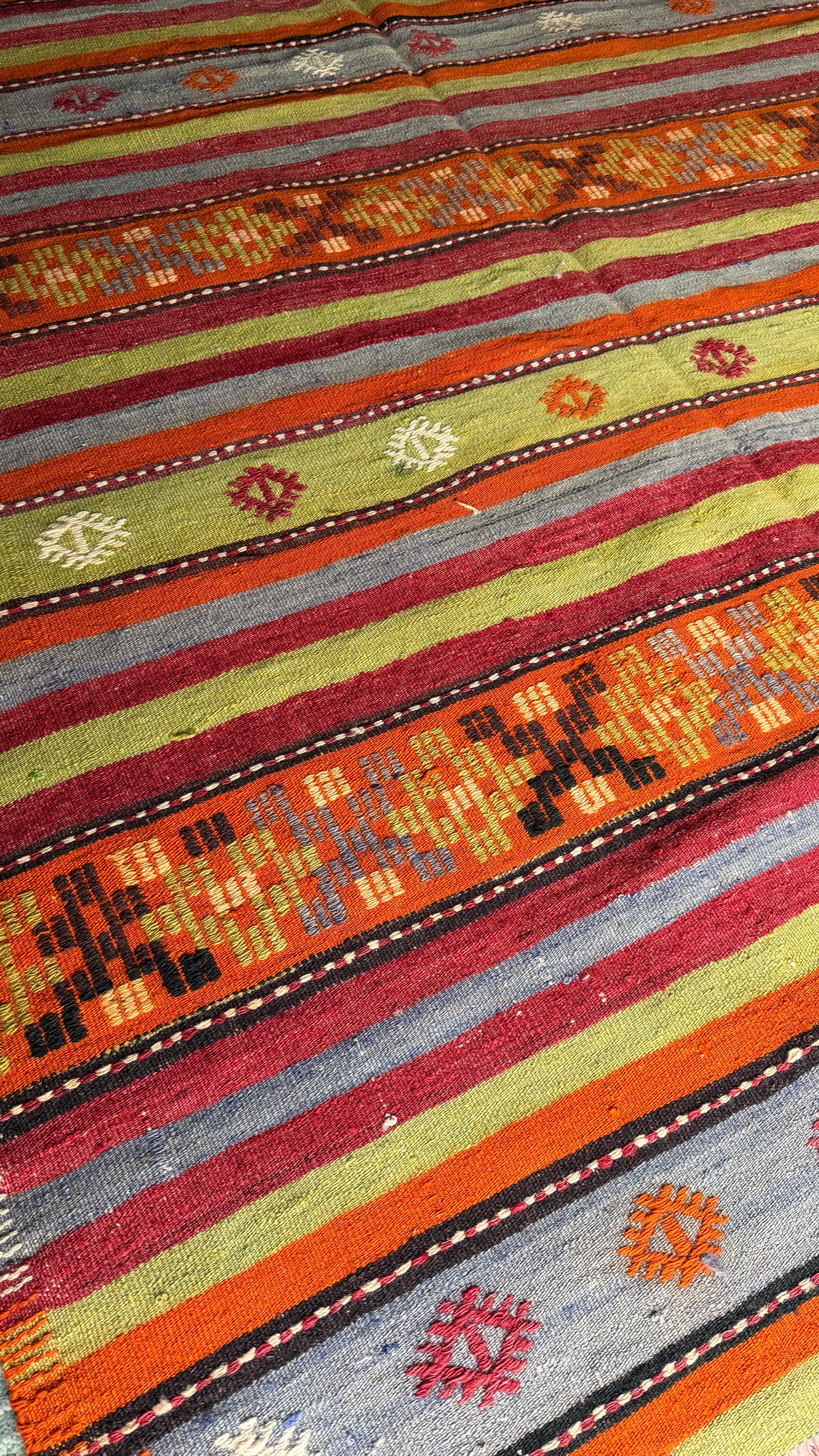 Green & Orange Handmade Wool Vintage Turkish Kilim Rug – 173 × 287 cm