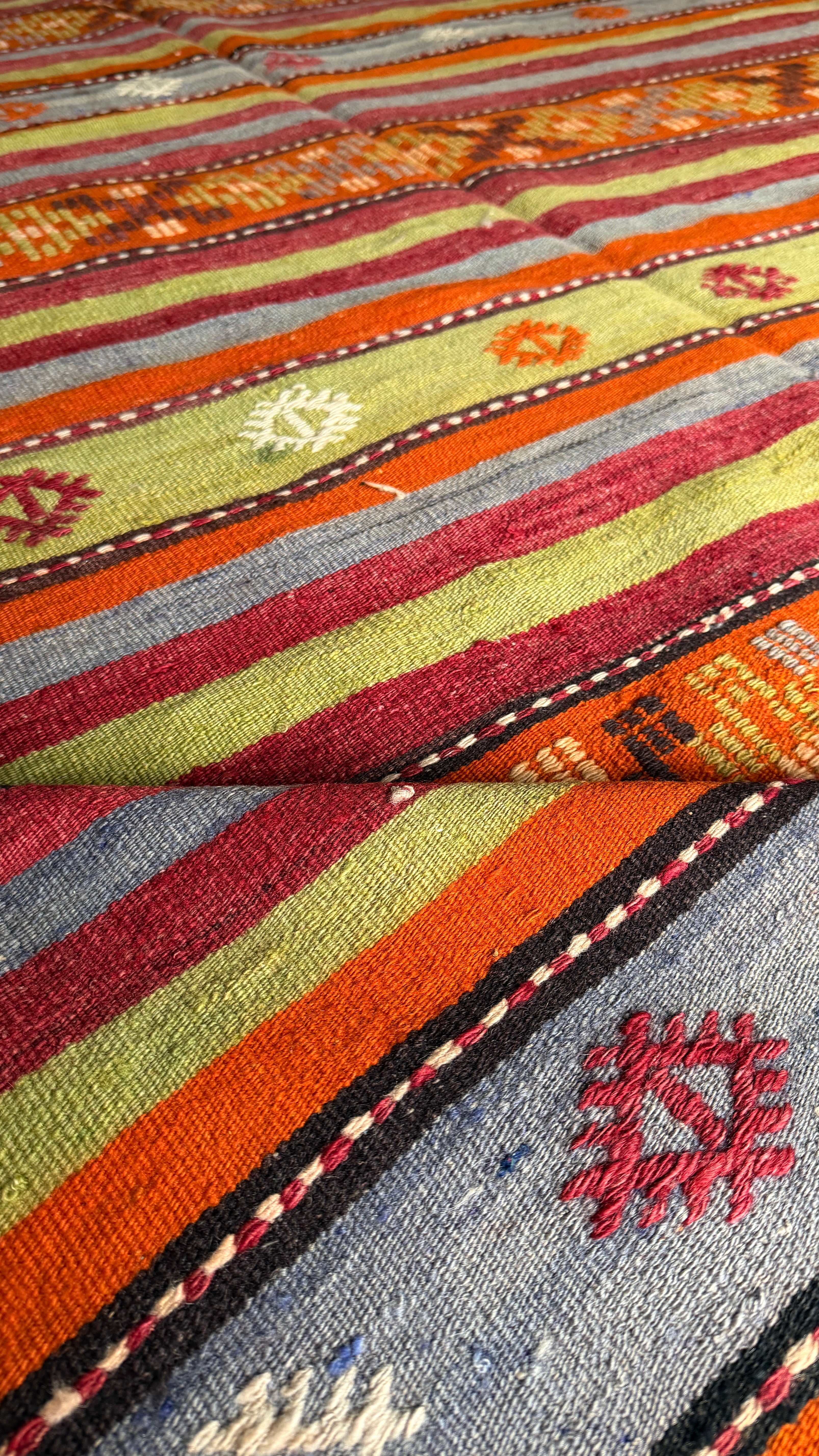 Green & Orange Handmade Wool Vintage Turkish Kilim Rug – 173 × 287 cm