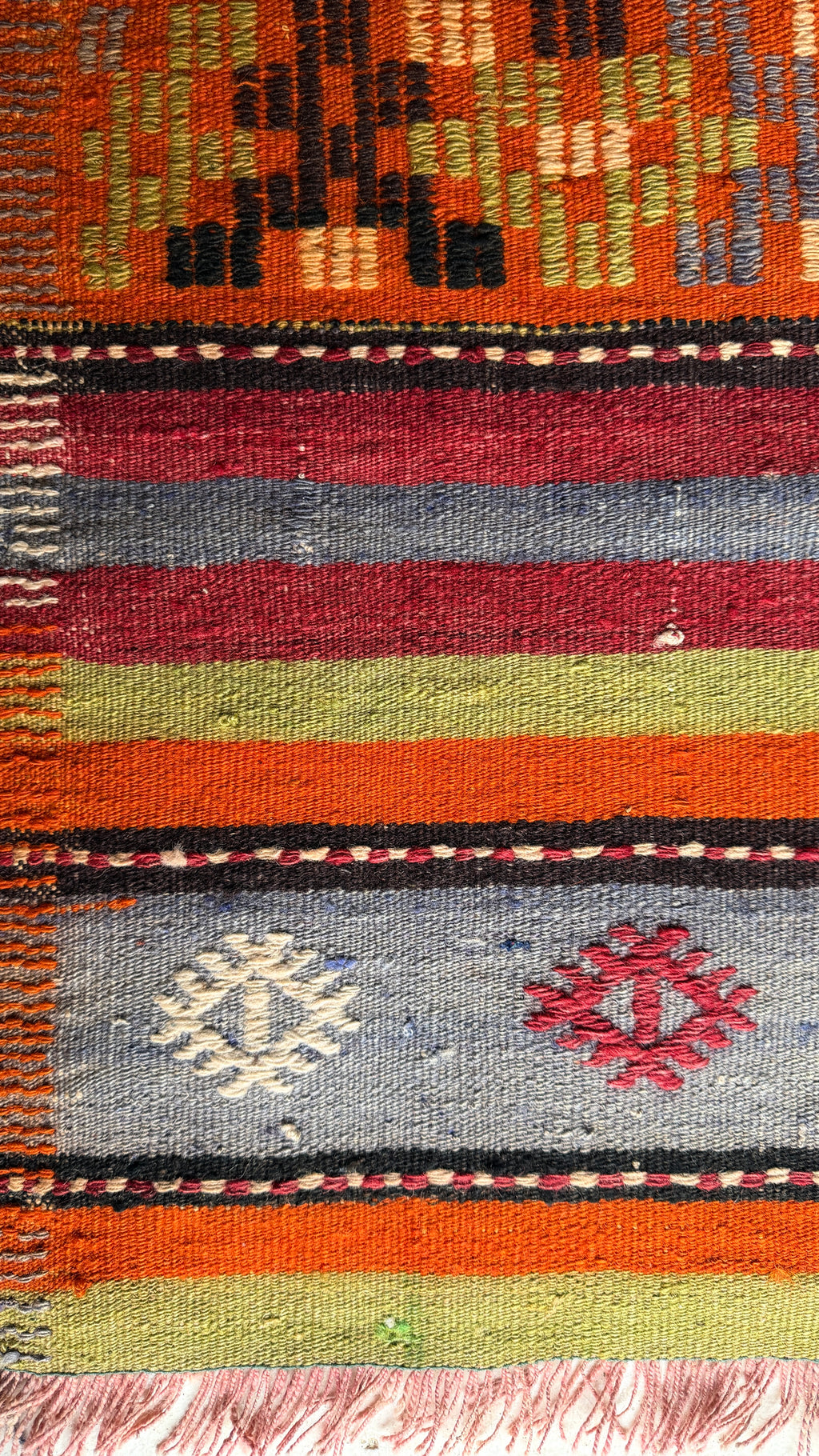 Green & Orange Handmade Wool Vintage Turkish Kilim Rug – 173 × 287 cm