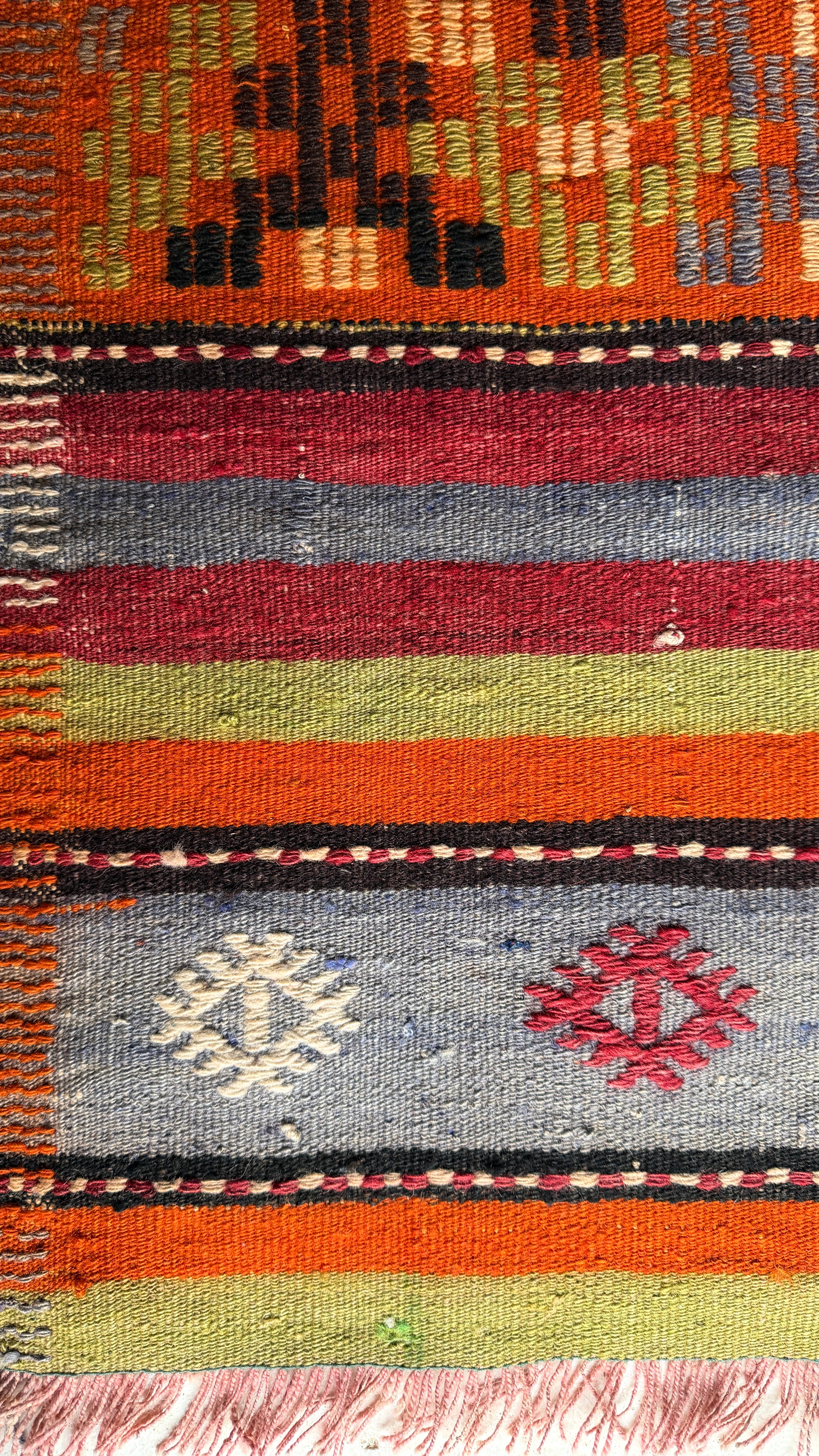 Green & Orange Handmade Wool Vintage Turkish Kilim Rug – 173 × 287 cm